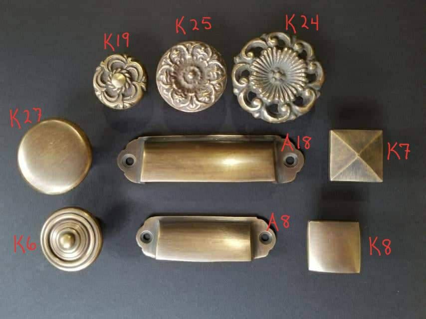 4 x Antique Style Square Arts and Crafts Mission design Knobs pulls 7/8" solid brass #K8