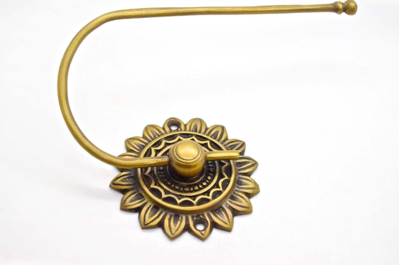 Very Nice Vintage style Brass Tissue Roll Paper Holder bathroom restroom gift toilet roll Hanger Flower design.unlaquered. #T1