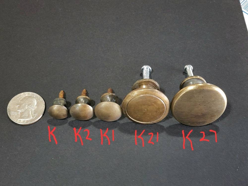 SMALL Antique Vintage Style Barrister Bookcase Knob 3/4" dia. Solid Tarnished Brass, w. embedded wood screw.Unlaquered. #K1