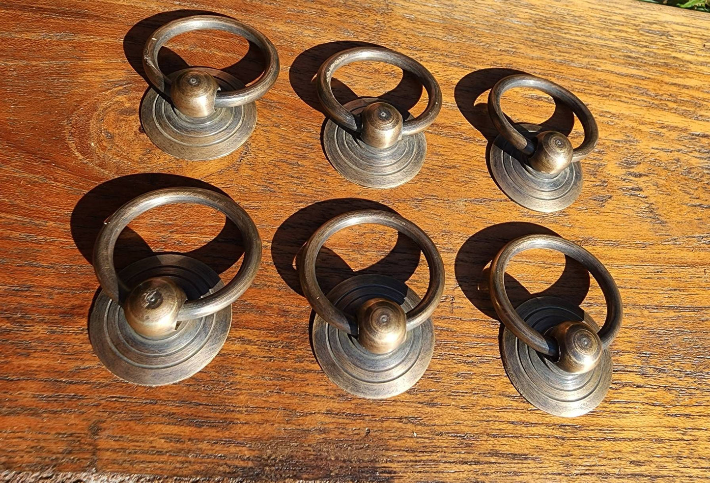6 x Simple Round 1" dia. Tarnished Brass Antique Vintage Ring Pull, Drawer Handles, Cabinet Hardware.Unlaquered. #H17