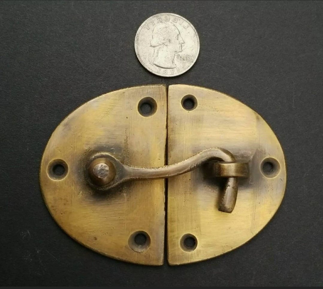 Cabin Cabinet Oval Door Latch Hook Solid Brass Hasp Lock Gate Window #X14
