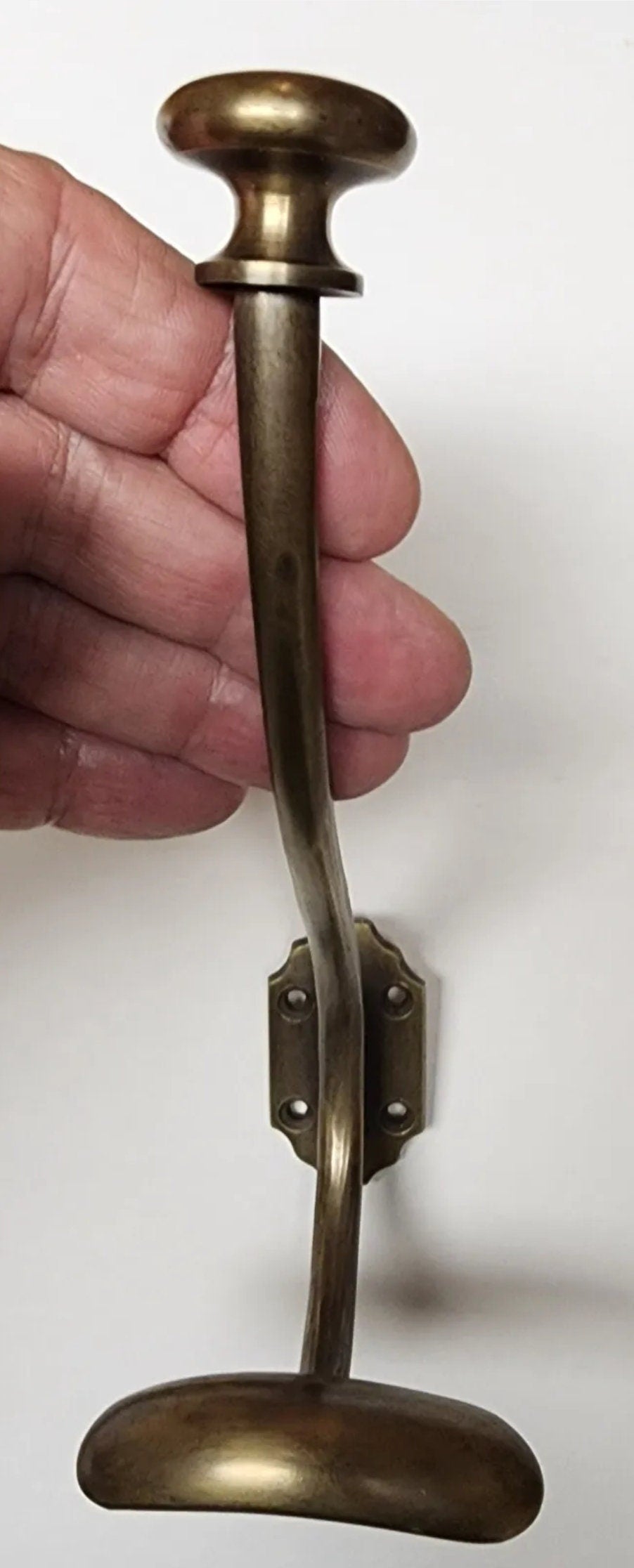 2 x Large Antique Style Solid Brass Wall Mount double Hook Coat/ Hat Rack. 7"tall.Unlaquered.Q10.