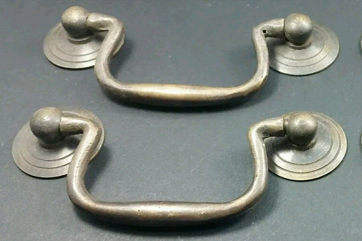 1 Antique style Solid Brass Swan Neck Bails Cabinet Drawer Pull handle w Bolt approx. 3"cntr #H39