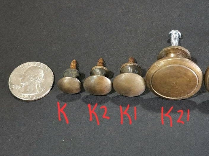 4 x Antique Vintage Style VERY SMALL Barrister Lawyers Bookcase Small Knobs Pulls, Handles 7/16" dia. Solid Antiqued Brass.Unlaquered. #K