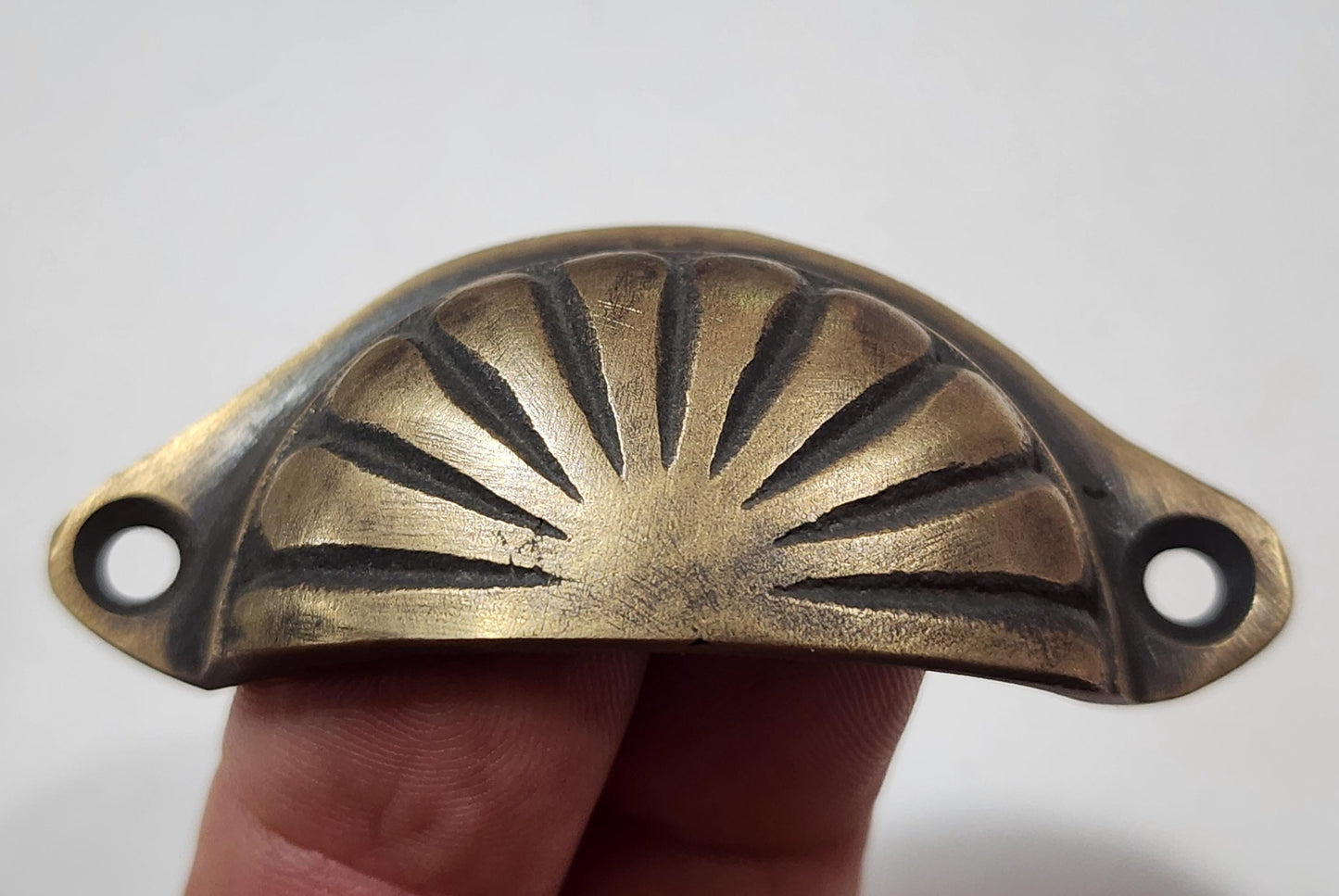 2 x very small Bin Cup Pull Drawer Handle Fluted Design Solid brass Antique style 2" center #A9