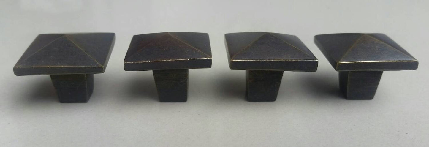 4 x Stickley Mission style solid brass drawer knobs handles pulls.Unlaquered. #K7