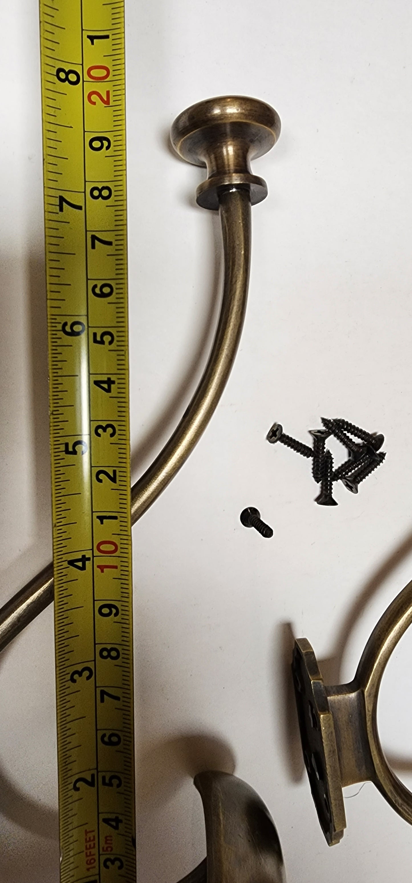1 Large Antique Style Solid Brass Wall Mount double Hook Coat / Hat Rack #Q10