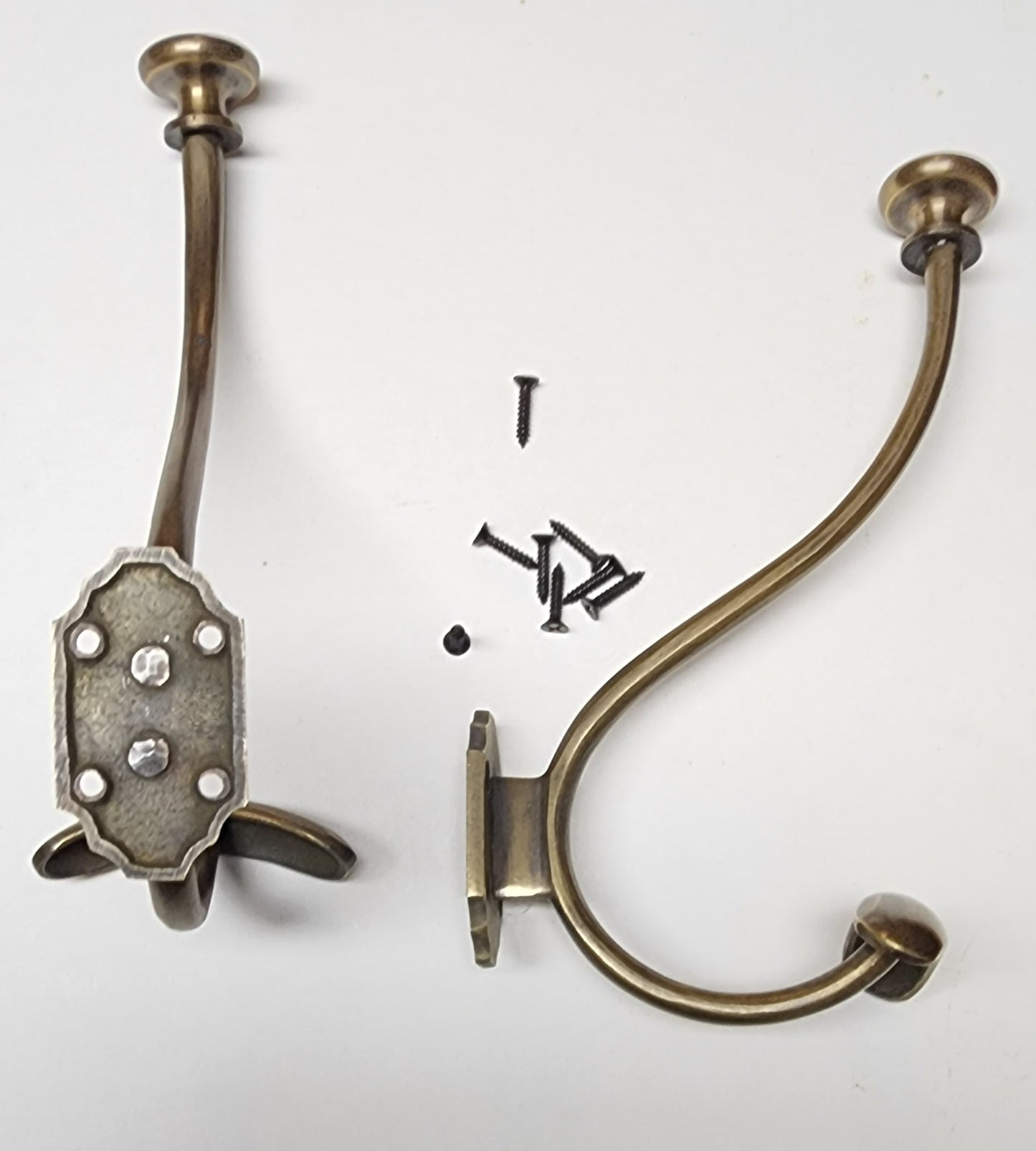 1 Large Antique Style Solid Brass Wall Mount double Hook Coat / Hat Rack #Q10