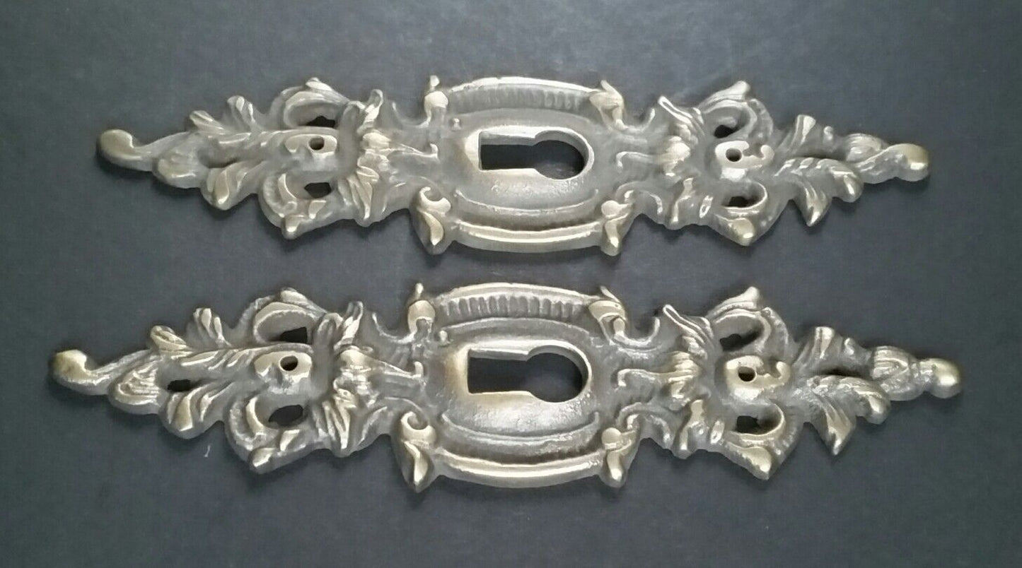 2 Vintage Antique Style Ornate French Eschutcheons Key Hole Covers 4-3/4" #E11