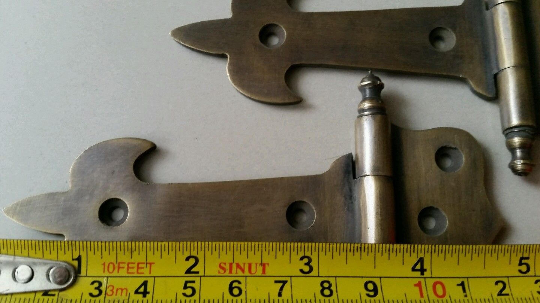 2 Solid Brass Rat Tail Hinges Furniture Tool Box, Door, Chest 4-3/4"w. #Z28