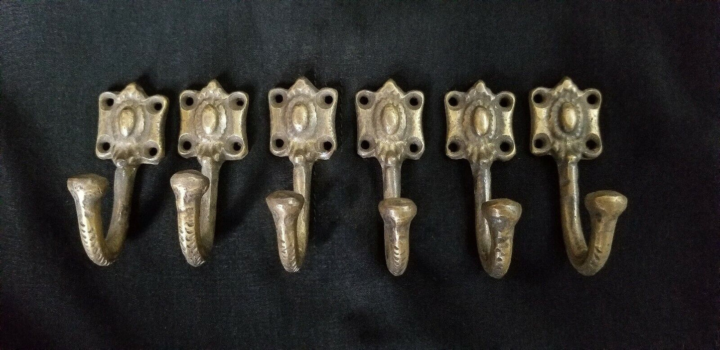6 strong solid brass Ornate backplate Single Coat Hat Towel Hooks 2-1/2" #C4
