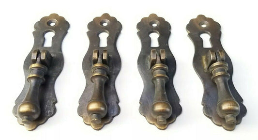 4 Ornate teardrop pendant Brass Handles drawer pulls with key hole 3-1/2"l. #Q4