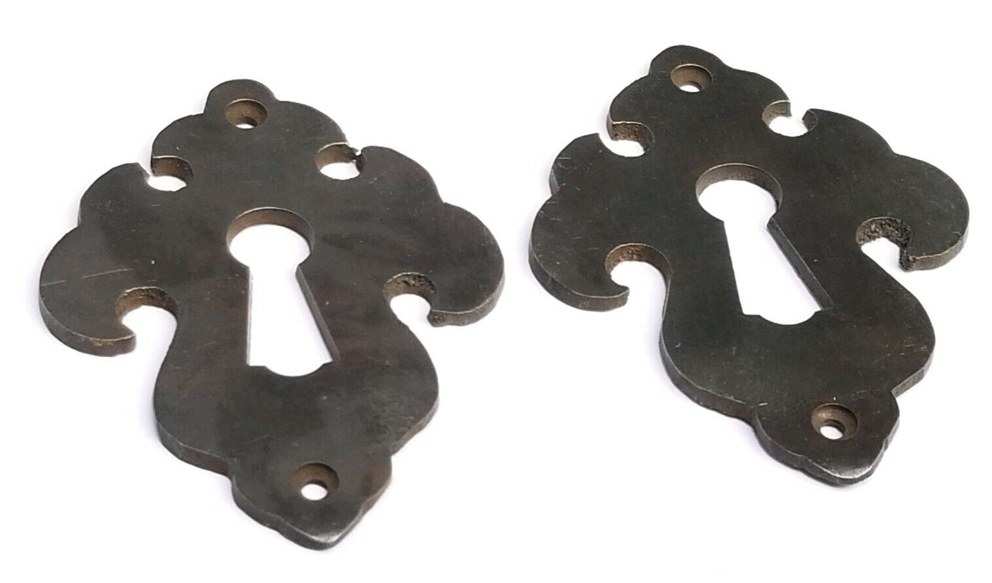 2 vintage antique brass escutcheons 2" t x 1-1/2" w, jewelry component #E22