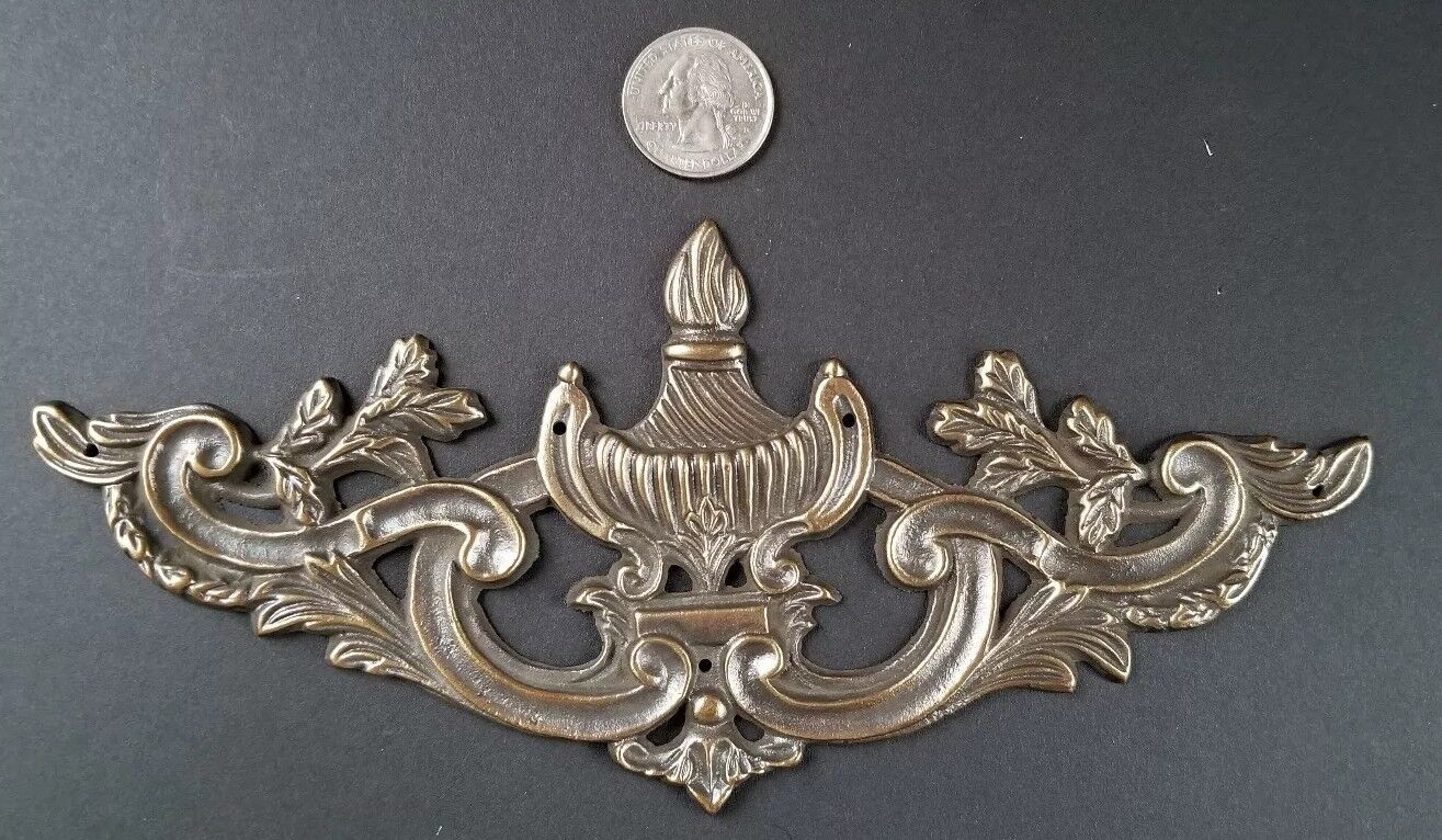 Ant. Vtg. Style FRENCH BRONZE ORMOLU FURNITURE PEDIMENT DECORATION SWAG 8"w #Z34