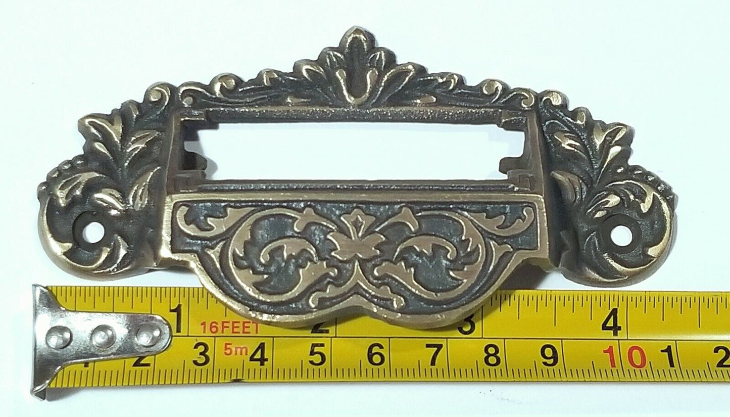 1 Victorian Antique Style Apothecary Bin Pull Handles w.label holder 3-3/4"c #A7