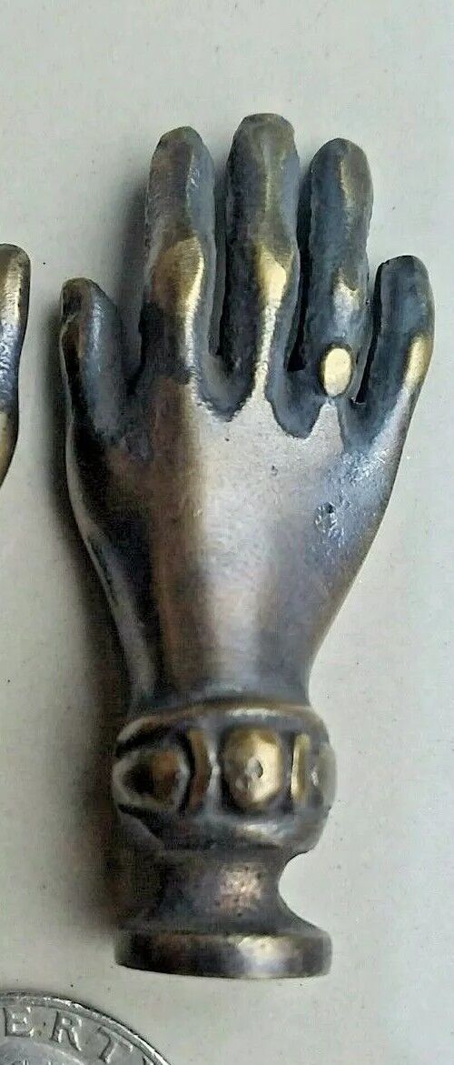 8 x BRASS ANTIQUE Vtg style LADIES dainty HANDS Cabinet Drawer Knob Pulls #K12