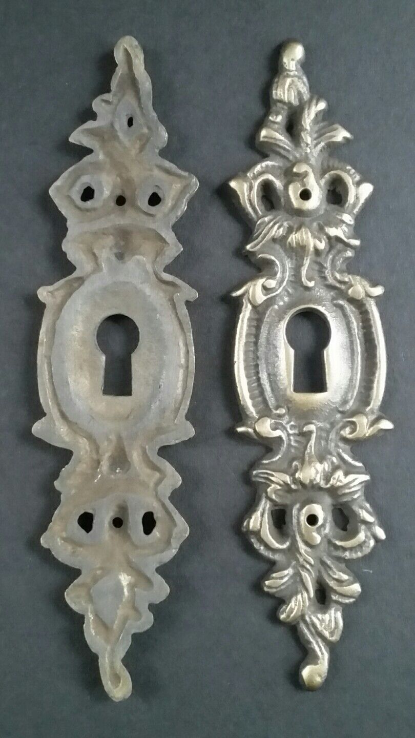 2 Vintage Antique Style Ornate French Eschutcheons Key Hole Covers 4-3/4" #E11