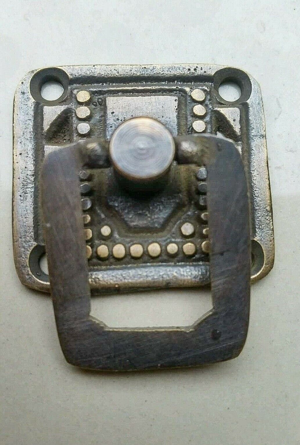 4 Arts and Crafts Mission antique style brass ring pull handles ~1-1/4" #H29