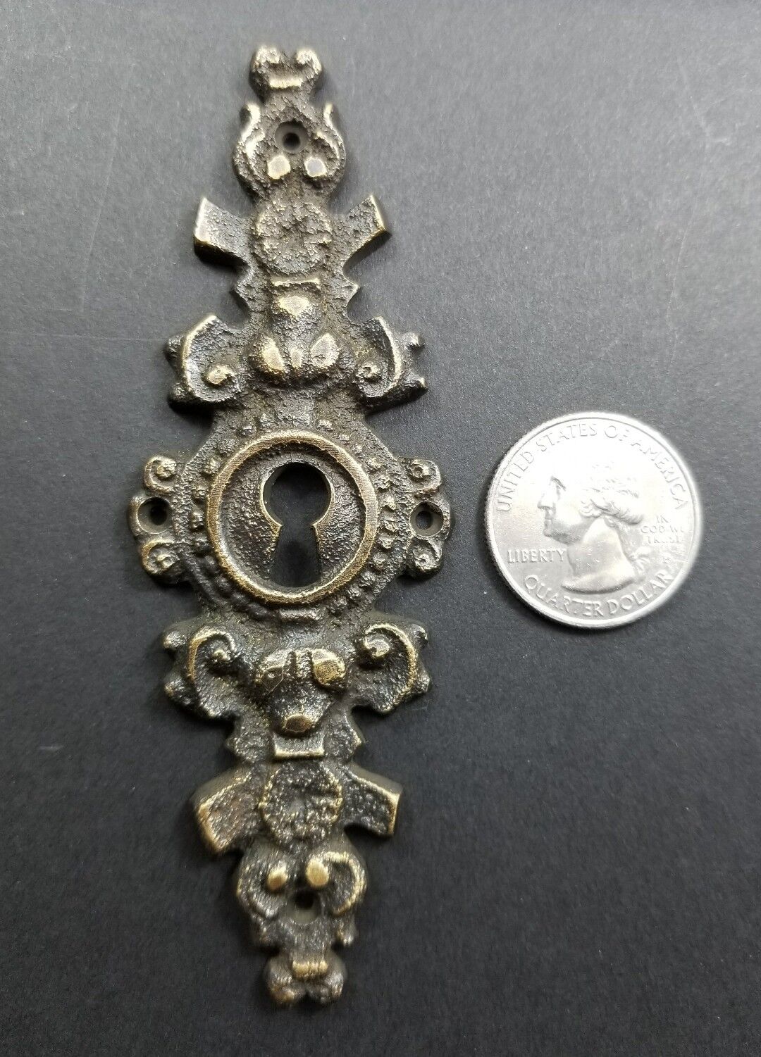 2 Vtg. Antique Style French Eschutcheons Key Hole Cover 4-1/4" jewelry part #E19