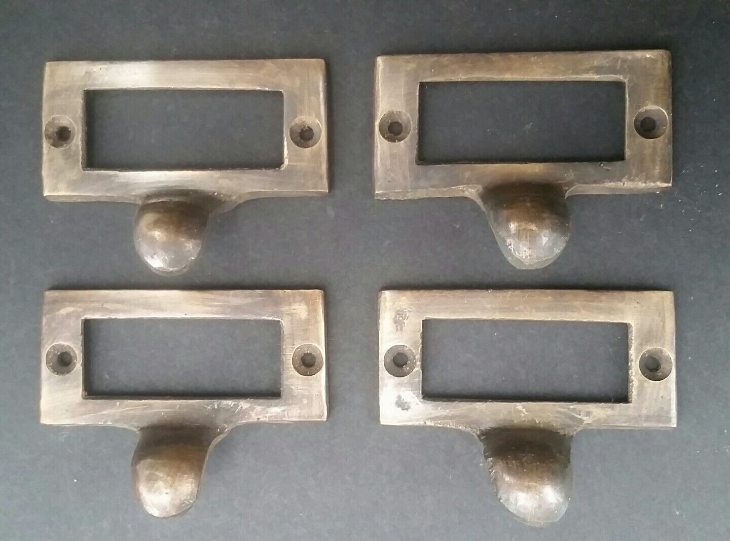4 Brass Card File Holders With Handles Antique Style 2-1/8" wide x 1" tall #F2