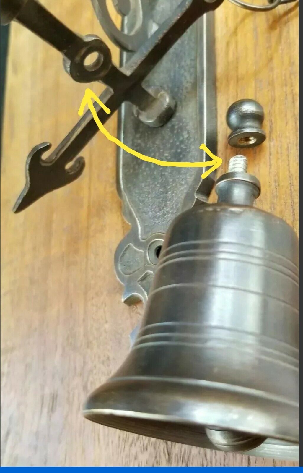 Antiqued Brass Pull Door Bell w. Chain Vintage Style 8" Gate, Service Bell #Z79