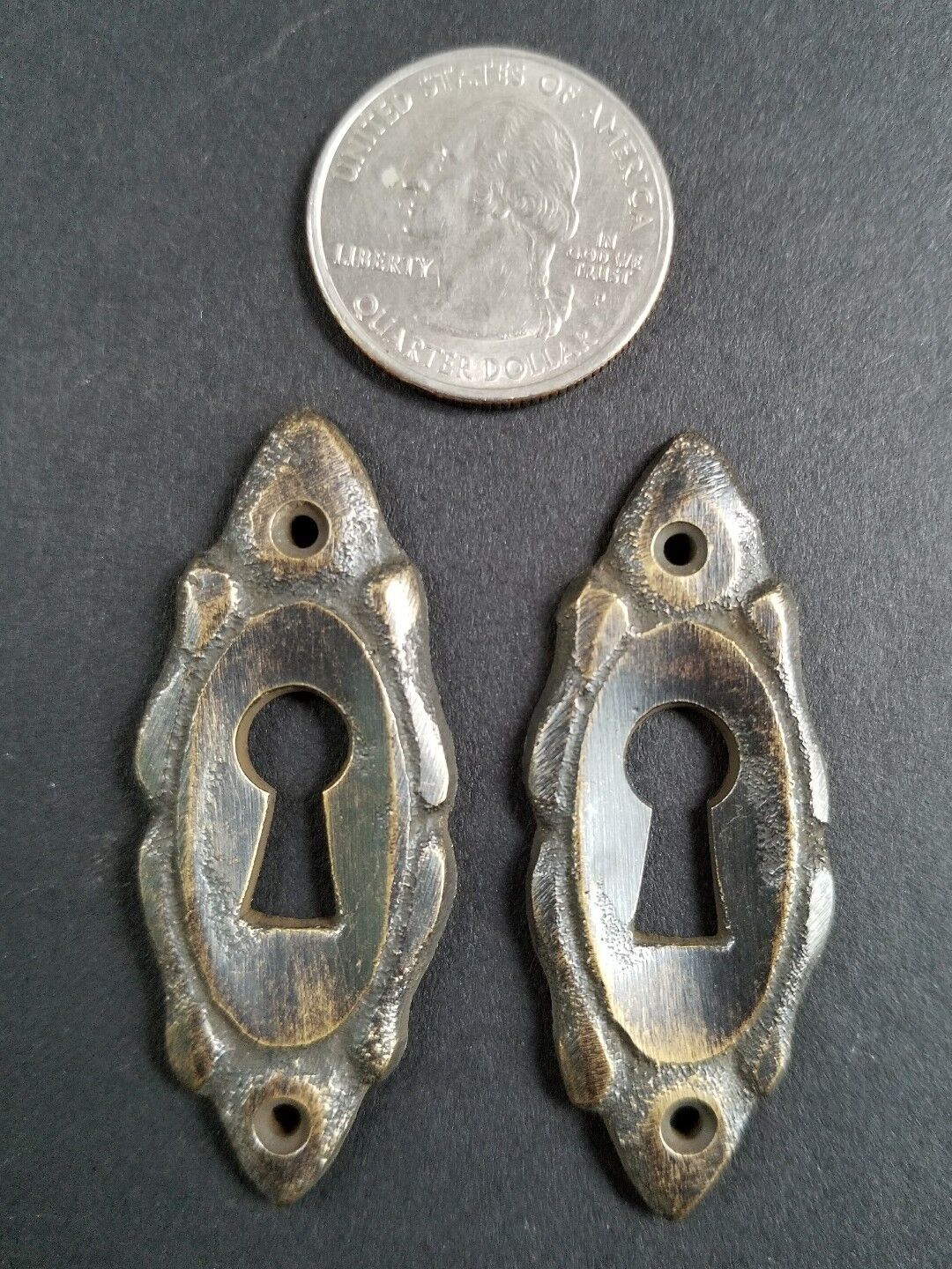 2 Vintage Antique Style French Escutcheons Key Hole Covers 2" jewelry part #E4