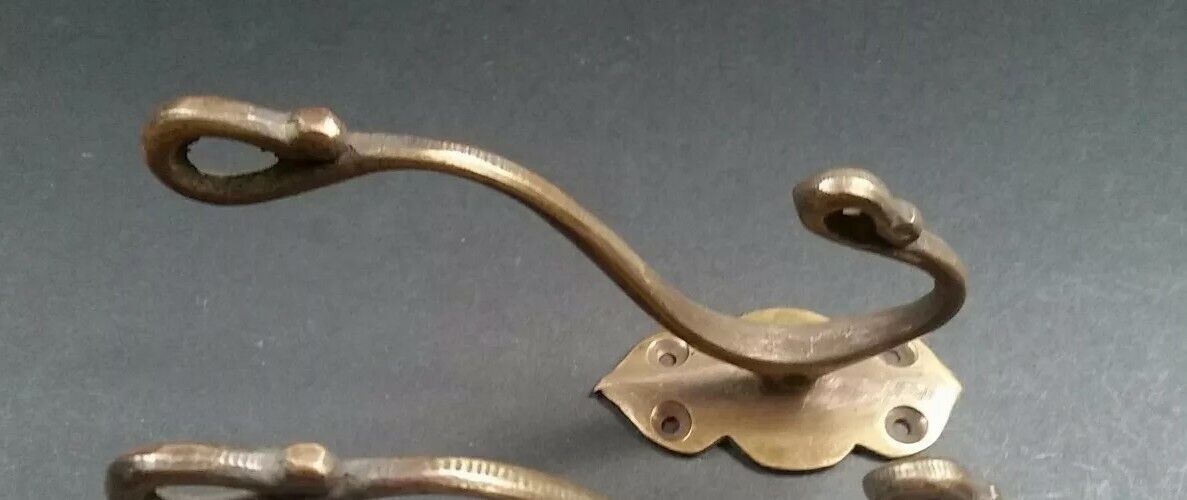 1 x Lg Solid Brass Vintage Antique Style Ornate Double Coat Hat Hooks 6" #C11