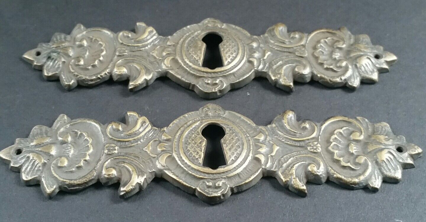 2 Vintage Antique Style Ornate French Eschutcheons Key Hole Covers 4 3/4" #E16