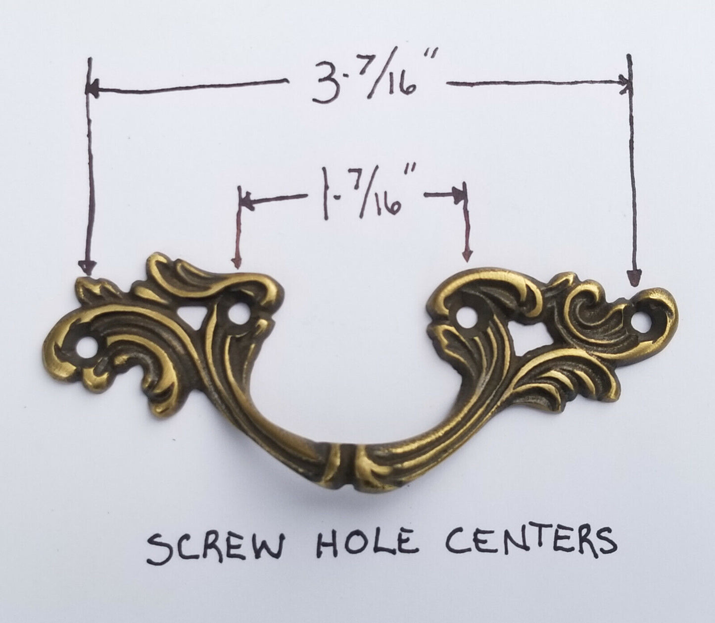 2 brass ornate French Prov. Louis XIV Handles Cabinet Drawer Pull 3-3/4"wide #P5
