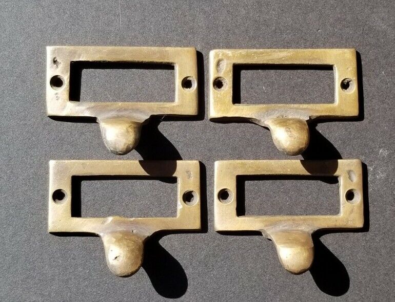 4 Brass Card File Holders With Handles Antique Style 2-1/8" wide x 1" tall #F2