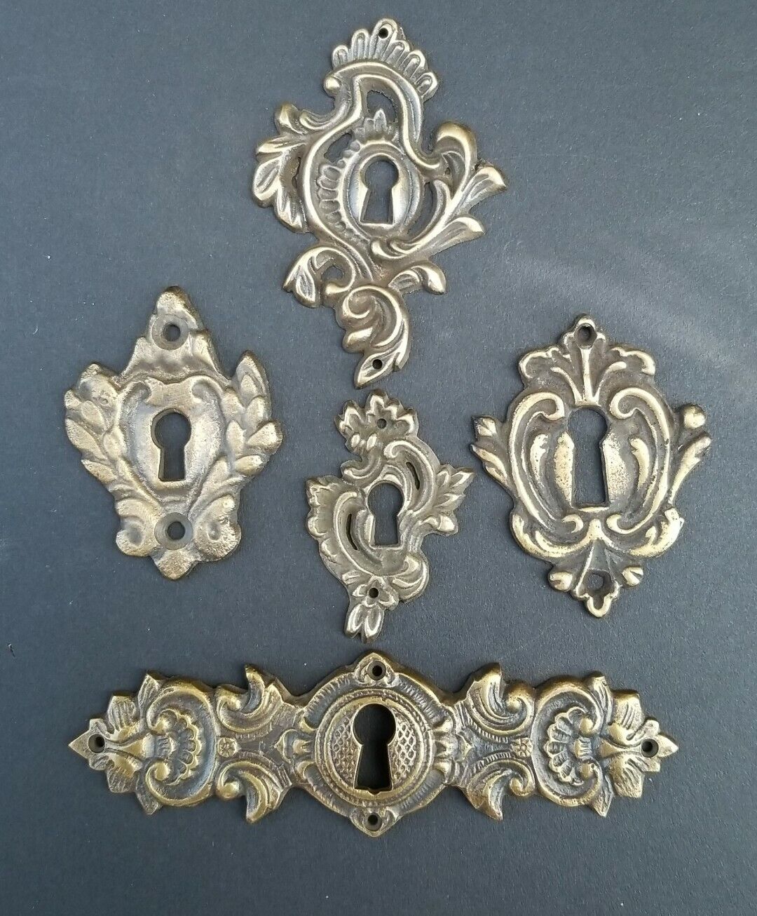 5 Various Antique Style Escutcheon Key Hole Covers Ornate 1-4" Solid Brass #E24