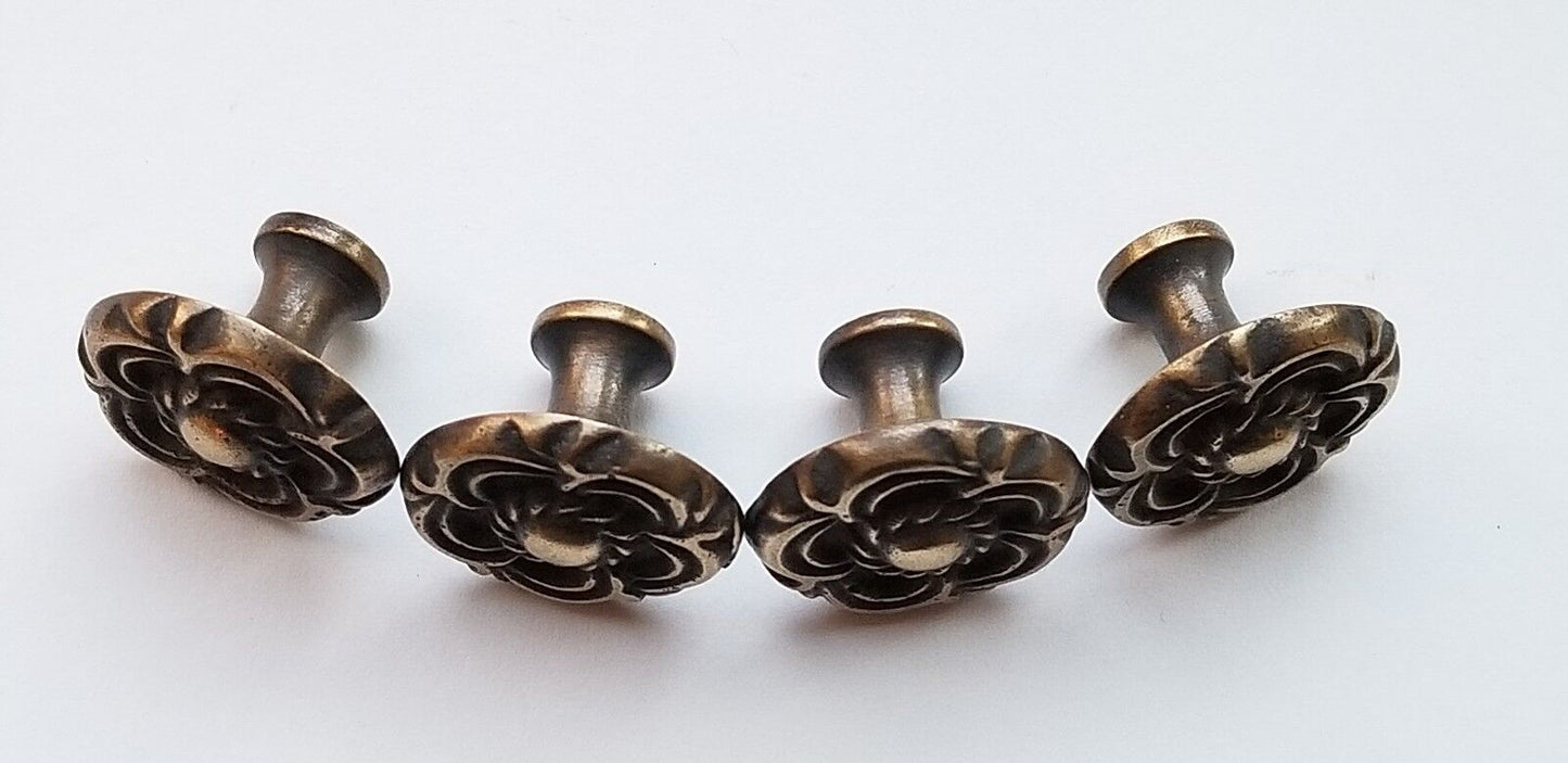 4 Antique Vintage Style French Provincial Brass Floral Knobs Pulls Handles #K19