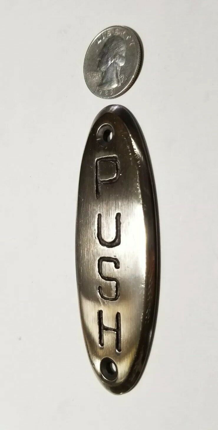 PUSH Door or Bell sign Antique Original Art Deco POLISHED Solid Brass 4" #F12