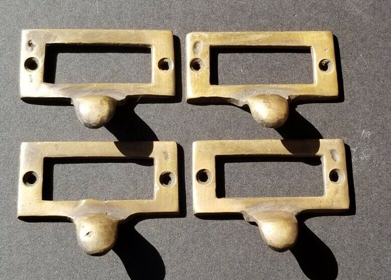 4 Brass Card File Holders With Handles Antique Style 2-1/8" wide x 1" tall #F2