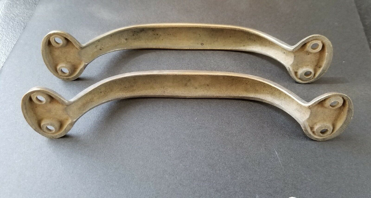 6 Solid Brass Ant. Style File Cabinet Trunk Chest Handles Pulls 5-1/2" wide #P1