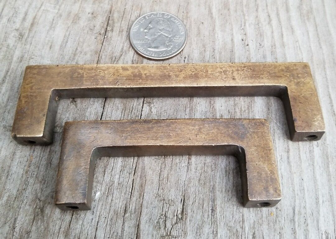 2 Solid Antique Brass Sm.Strong File Cabinet Trunk Handles Pulls 2-3/4"w. #P17