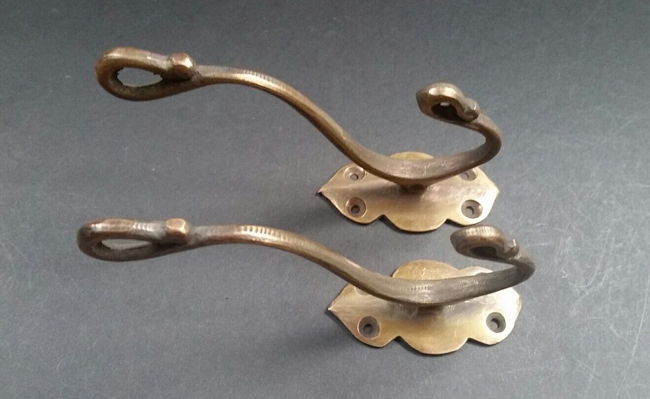 6 x Lg Solid Brass Vintage Antique Style Ornate Double Coat Hat Hooks 6" #C11