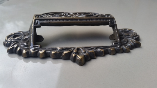 1 Victorian Antique Style Apothecary Bin Pull Handles w.label holder 3-3/4"c #A7