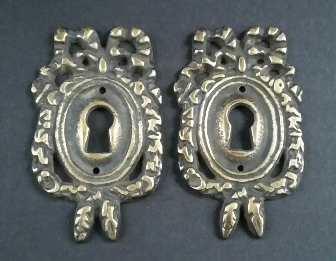 2 Vintage Antique Style Ornate French Eschutcheons Key Hole Covers 2 1/2" #E13