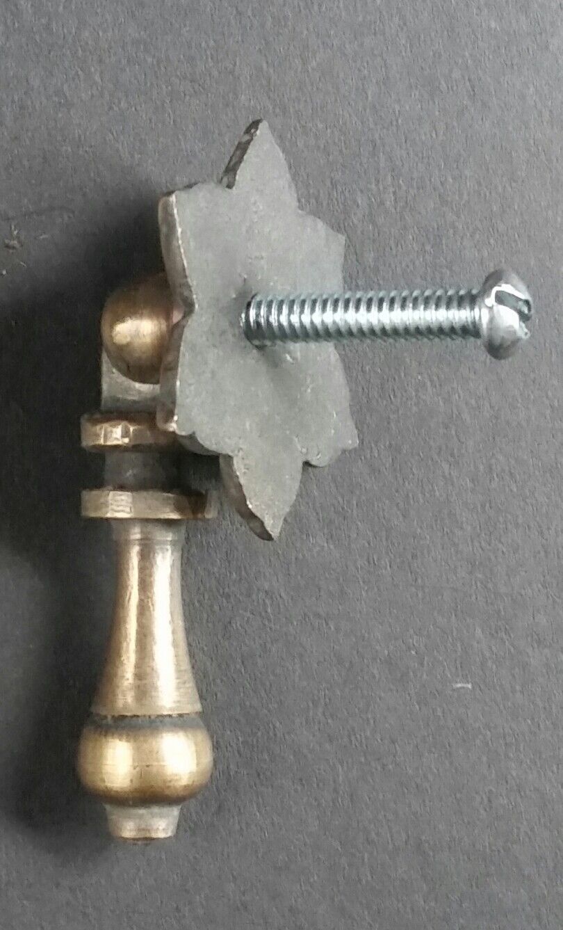 4 Antique Tear Drop Pendant Brass Handle Pulls w.4 Bolts Floral Back 2 1/2" #H4