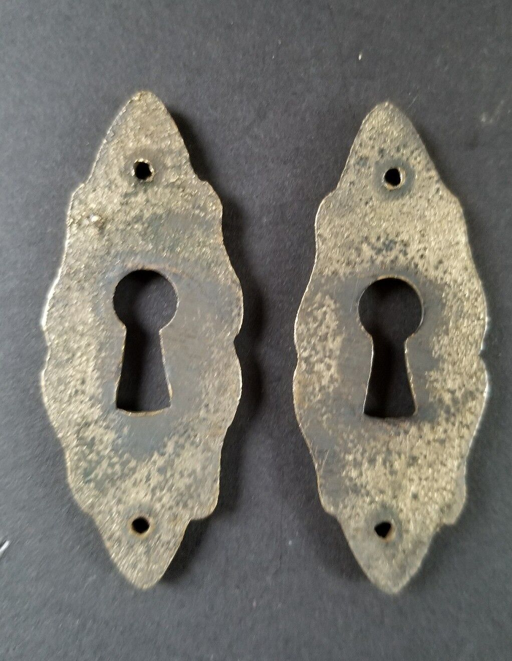 6 Vintage Antique Style Eschutcheons Key Hole Ornate Brass 2" jewelry parts #E4