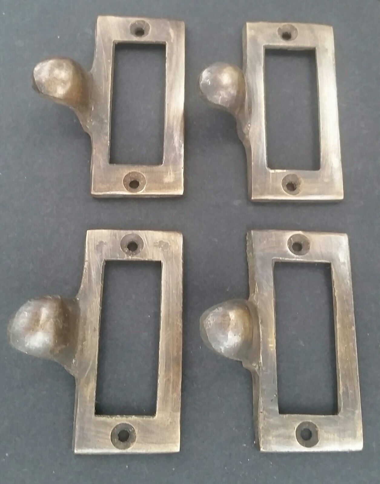 4 Brass Card File Holders With Handles Antique Style 2-1/8" wide x 1" tall #F2