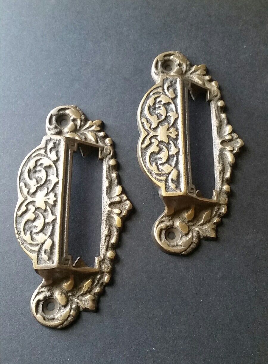1 Victorian Antique Style Apothecary Bin Pull Handles w.label holder 3-3/4"c #A7