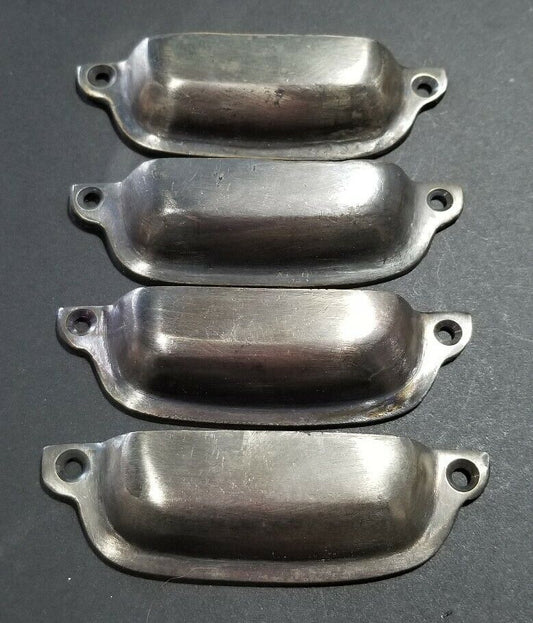4 Antique Pewter/ Brass File Cabinet, Bin Pull Cup Handles 3-1/4" ctr #Q15
