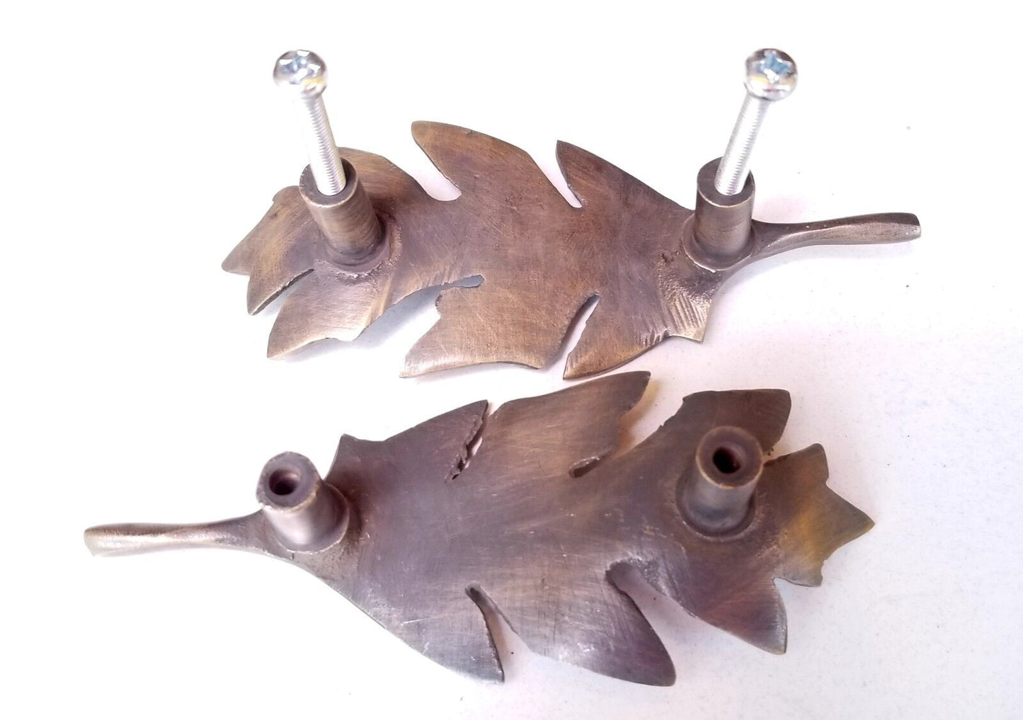2 Unique Antique Style solid brass Oak Leaf handles 4"long #P8