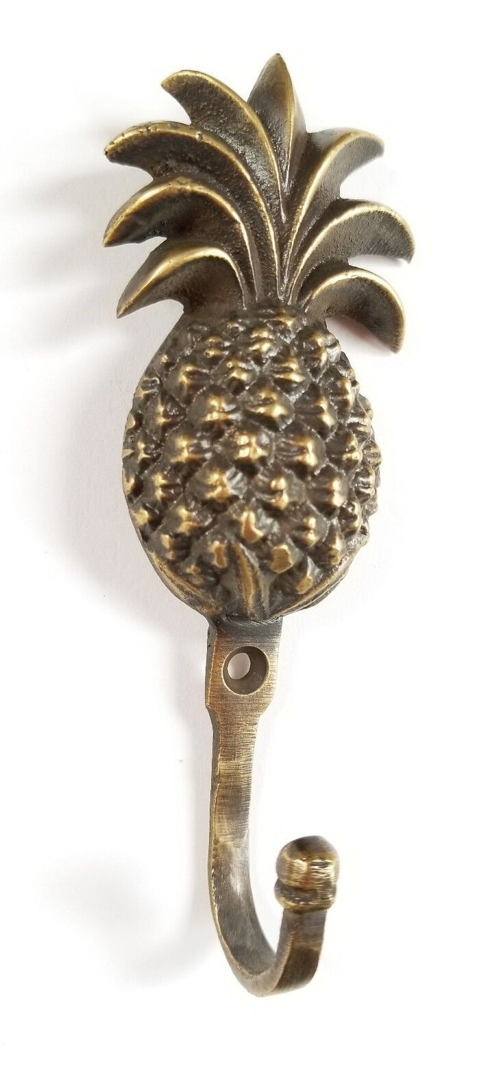 4-1/4" Ant. Style PINEAPPLE Solid Brass HOOK Hanger, Coat, Hat, Towel #C13