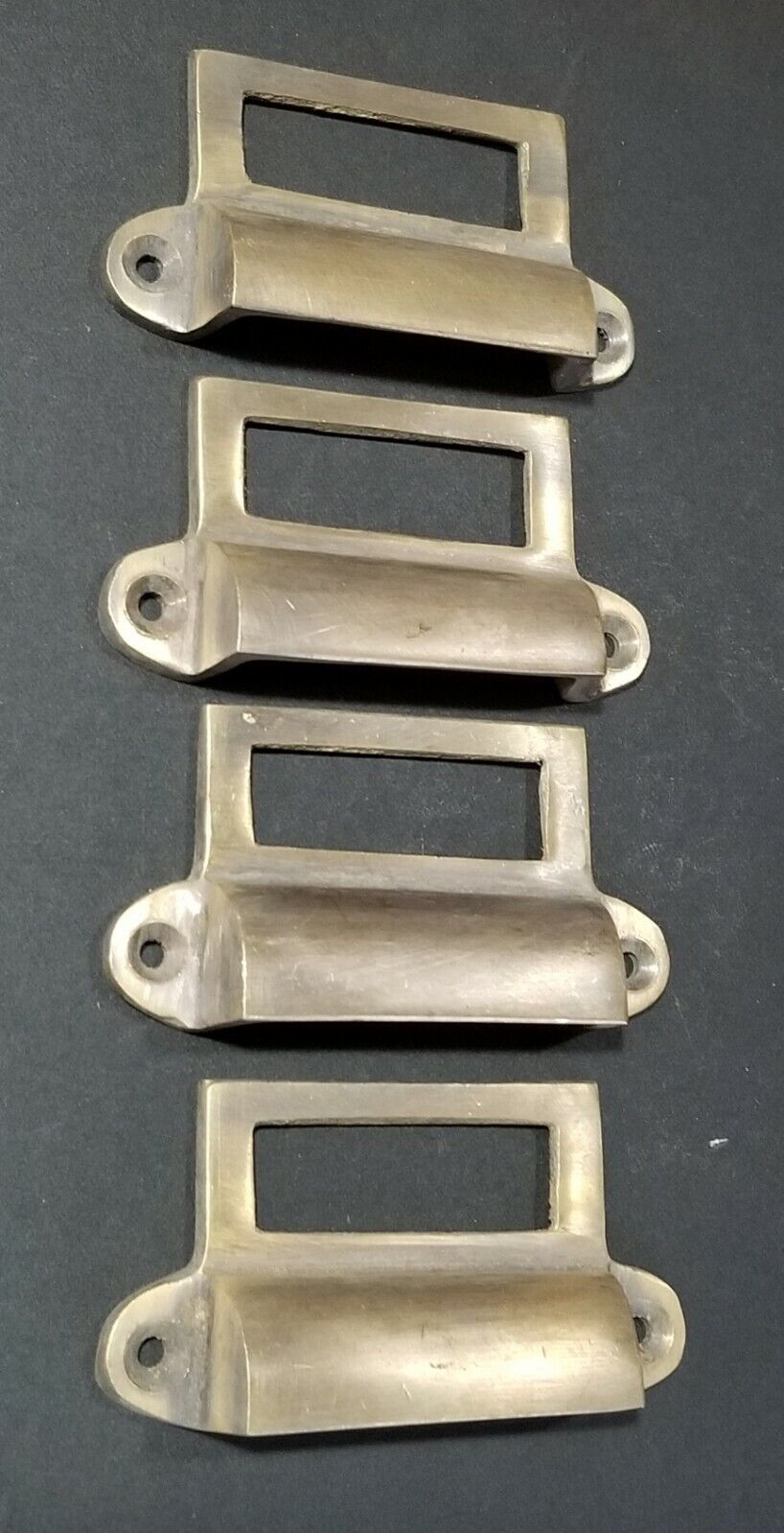 4 Antique Style Card File Cabinet Handle, File Label Holders with Cup Pull #A17