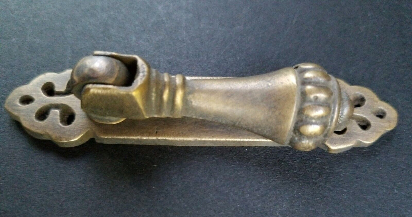 4 antique style vertical brass ornate pendant drop pull handles 2-7/8" #H6