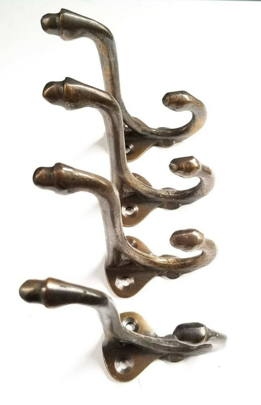 4 Antique Style solid Brass Double Hat Coat Towel Hooks School House Hook #C12