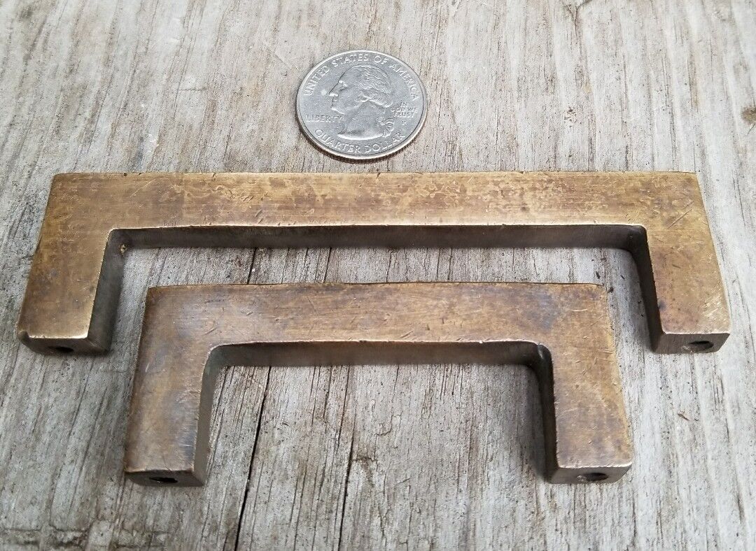 2 Solid Antique Brass Large Strong File Cabinet Drawer Handles 4-1/8"w #P16
